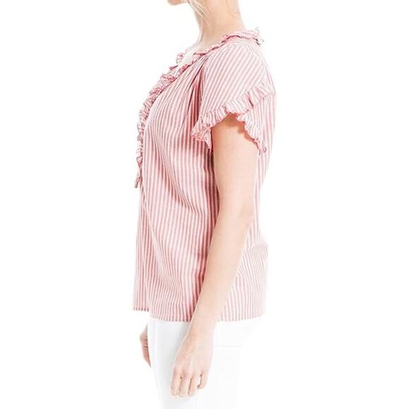 Max Studio Women’s Plus Size 2X Blouse Red White Striped Ruffle Short Sleeve - Picture 3 of 9